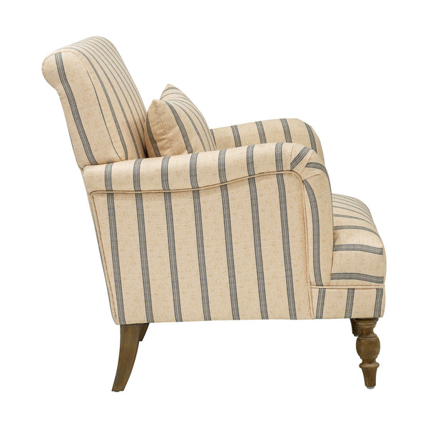 JLA Home Martha Stewart - Accent Amanda Accent Chair — Tailored Stripe Upholstery, Reclaimed Natural Wood Legs, Plush Lumbar Support for Living Rooms, Bedrooms, Nooks MT100-0184