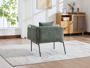English Elm Leisure Linen Accent Chair with Built-in Side Table Pockets and Lumbar Pillow Modern Emerald W395P453314
