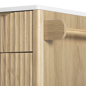 English Elm K&k Fluted Rolling Kitchen Island Faux Marble Top Power Outlet Storage Drawers Natural N707P353945Y