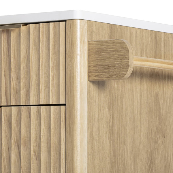 English Elm K&k Fluted Rolling Kitchen Island Faux Marble Top Power Outlet Storage Drawers Natural N707P353945Y