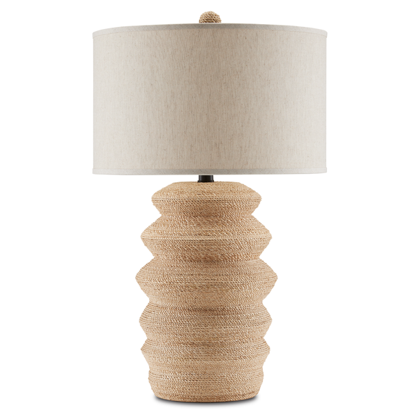 Kavala Table Lamp - Handmade Terracotta & Abaca Rope Design with Natural Linen Shade, 33" Tall