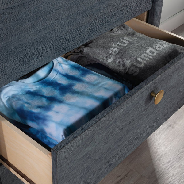 English Elm Chest of Drawers Blue finish – Spacious 4-Drawer Engineered Wood Cabinet with Open Shelf, Durable Design B356P367801