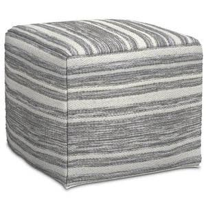 English Elm Carina Handwoven Square Wool Pouf Black White Melange – Supportive Polystyrene Fill, 18"x18"x14" B136P252627