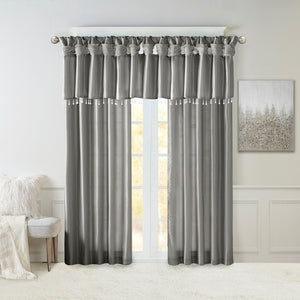 English Elm Twist Tab Lined Faux Silk Curtain Panel In Charcoal - 50X84", Elegant Drape For Any Room B03598230-GIGA