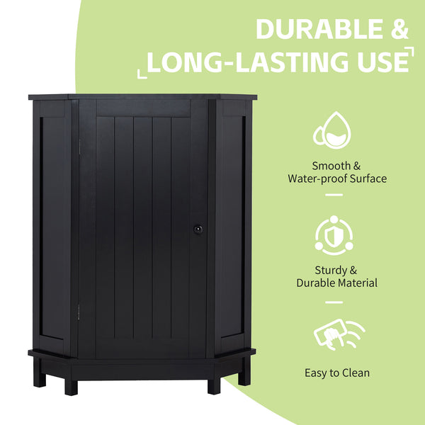 English Elm Black Triangle Corner Bathroom Cabinet with Adjustable Shelves, Modern MDF Storage Organizer, 70lb Capacity, Space-Saving Design N725P172615B