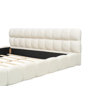 English Elm King Channel Stitched Linen Platform Bed Low Profile Contemporary Upholstered Frame Beige N737P387605A