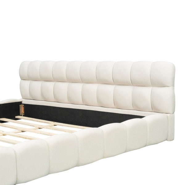 English Elm King Channel Stitched Linen Platform Bed Low Profile Contemporary Upholstered Frame Beige N737P387605A