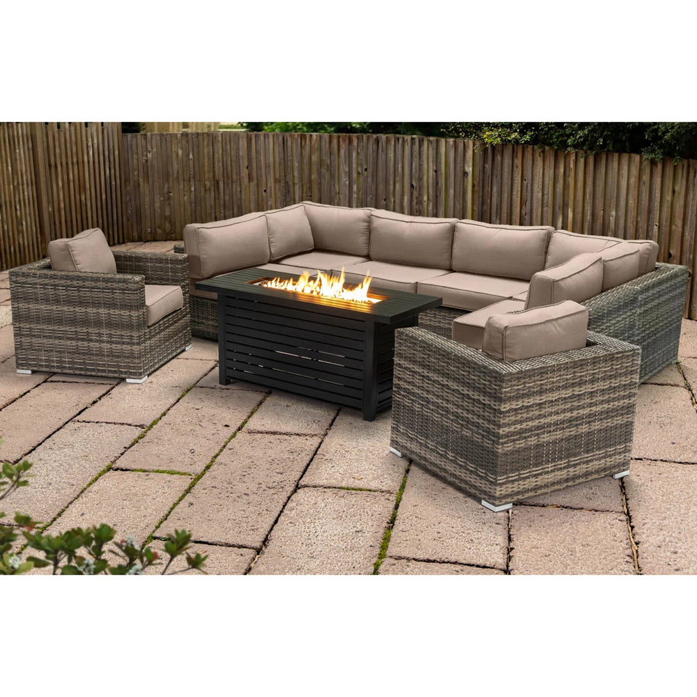 English Elm Lsi 9-Piece Outdoor Sectional Set With Luxurious Fire Pit Table & Weather-Resistant Cushions B120S00117