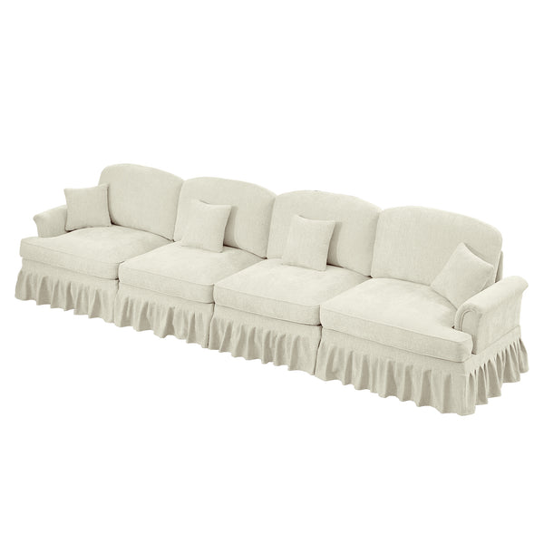 English Elm Elegant Four-Seater Chenille Sofa With Removable Ruffled Skirts, Flared Arms & Spindle Legs For Cozy Living Spaces W3041S00238