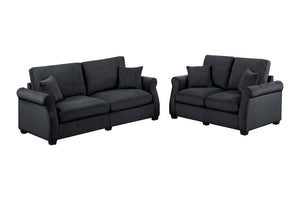 English Elm Black Corduroy Upholstered Sofa and Loveseat Set for Contemporary Living Rooms Black B011S02183