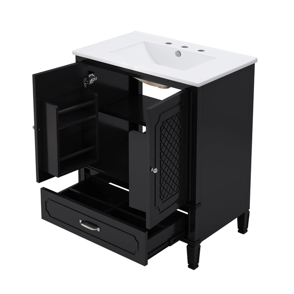 English Elm Christopher Knight Home® - 60" Bathroom Vanity Double Sink Freestanding Set with Ceramic Tops, Ample Adjustable Storage Black N759S313313B