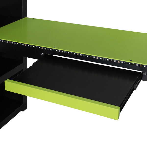 English Elm Full Size Gaming Loft Bed with Desk Rgb Lighting Power Outlet and Storage Drawer Green LT000285AAF