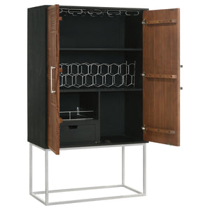 English Elm Washoe Rustic Walnut & Black 2-Door Bar Cabinet with Wine Rack, Stemware Storage, Industrial Frame B062P358300