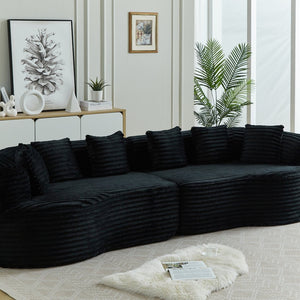 English Elm Curved Chenille Sectional Sofa Deep Seat Cloud Cushions Four Seater Modern Living Room Black W3505P456572
