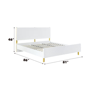 English Elm Gaines High Gloss Finish EK Bed Frame with Wave Pattern Design, 39 Slats, 660lb Capacity, KD Structure White 86 L x 19 W x 7 H B2726S00418