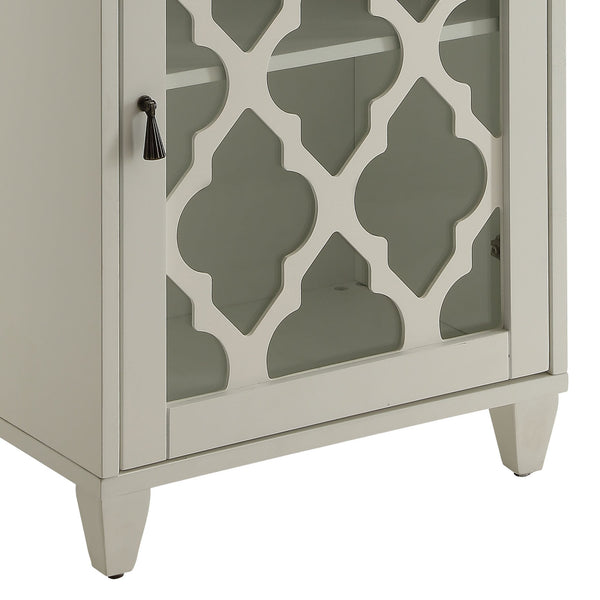 English Elm Ceara White Finish Accent Table with Drawer & Glass Door, Tapered Legs, Compact Storage and Style B2726P270524