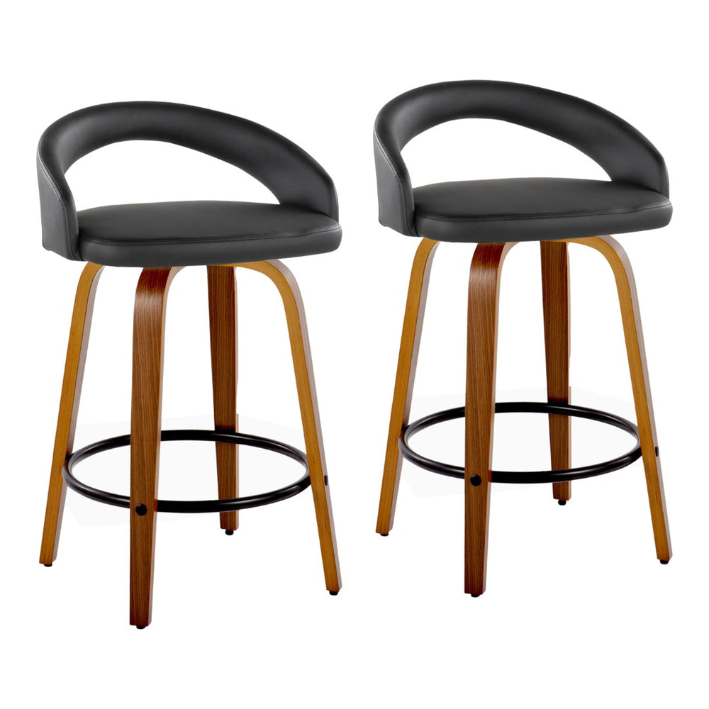 English Elm Fixed-height Swivel Counterstools Mahogany Wood Chrome Footrest Velvet Seat Set of 2 Black B202S01773