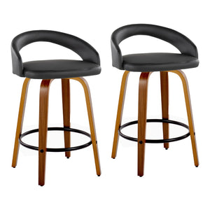 English Elm Fixed-height Swivel Counterstools Mahogany Wood Chrome Footrest Velvet Seat Set of 2 Black B202S01773
