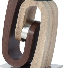English Elm CHASE Walnut End Table with Geometric Wave Base, Solid Wood, MDF & Glass Top — Contemporary Chic B201S00068