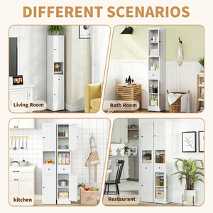 English Elm 71 Inch Freestanding Metal Storage Cabinet Five Tier Narrow Pantry Organizer White W2735P428814