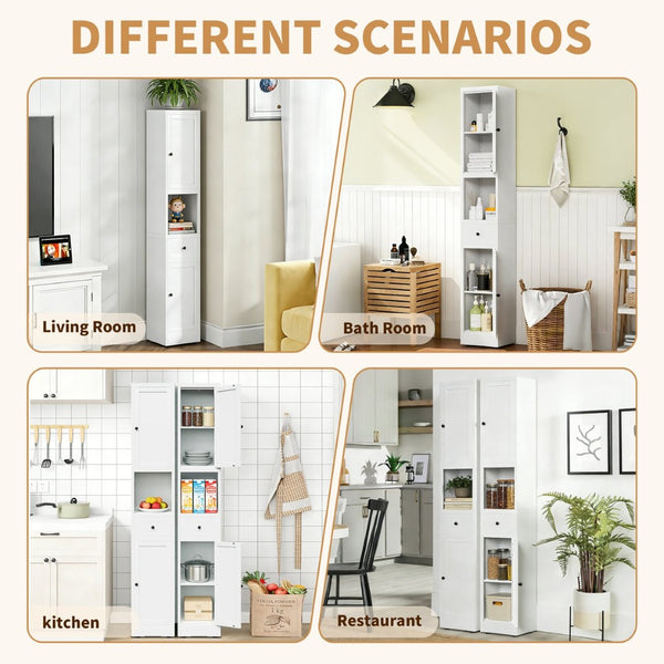 English Elm 71 Inch Freestanding Metal Storage Cabinet Five Tier Narrow Pantry Organizer White W2735P428814