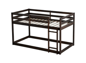 English Elm Solid Twin Over Twin Bunk Bed In Espresso Finish – Sturdy Rubberwood With Ladder & Strengthened Slats W504P191669-GIGA