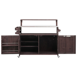 English Elm K&K 53.3" Outdoor Kitchen Island with 1.2" Stainless Top, Spacious Storage, Raised Shelf, Wheels Brown N707P250628Z