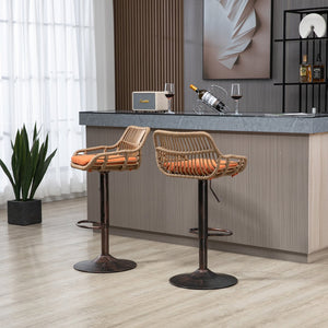 English Elm Modern Swivel Bar Stools Set of 2 Adjustable Counter Height Chairs with Linen Seat Vintage Gold Frame Orange W39594824
