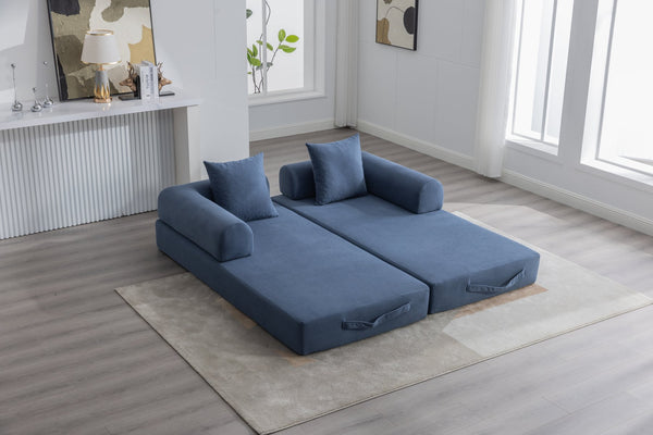 English Elm UNITED modular foldable sofa with metal frame, corduroy upholstery, side pocket & quick assembly convenience Navy W1568P375644