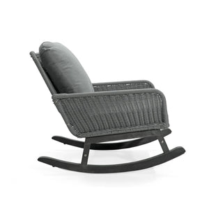English Elm Contemporary Wicker Rocking Chair Pe Rattan Weave Wooden Frame Plush Cushions Patio Gray N767P229004G