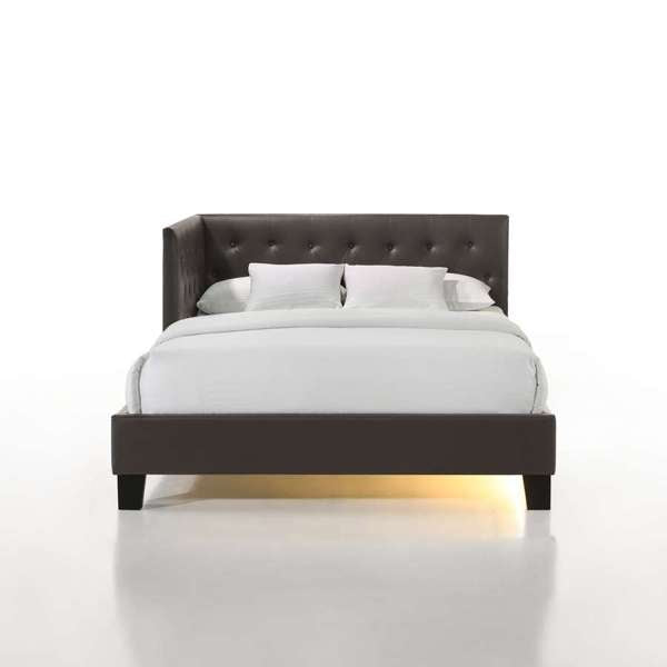 English Elm Julesburg Full Corner Bed in Brown PU Faux Leather with Tufted Headboard, USB A&C Ports, Sensor Lights B2740P372709