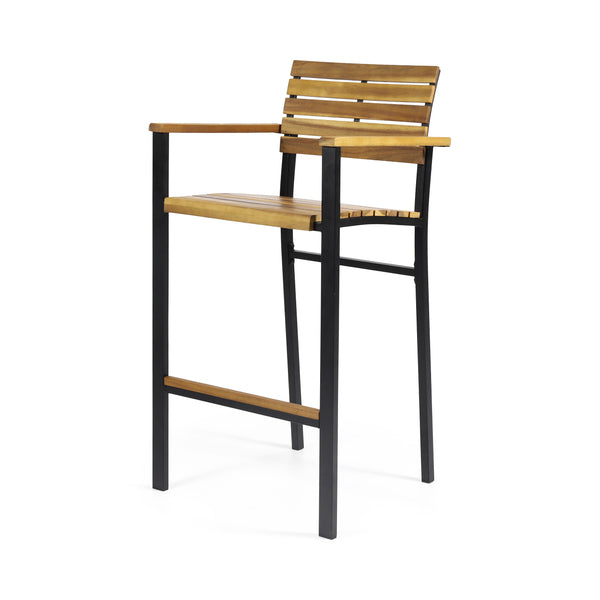 English Elm Christopher Knight Home® - BRAMPTON Industrial Acacia Wood Barstools Set of 2 — Teak Slatted Seats, Black Iron Legs, Outdoor Ready 68320.00WTC