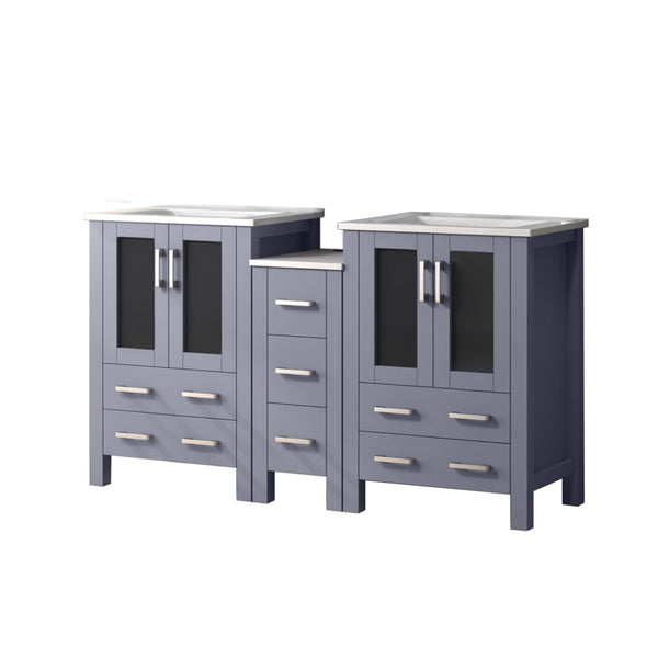 English Elm Dark Grey Double Bath Vanity 60" w with Side Cabinet, White Ceramic Top, Soft-Close Drawers, Durable Counter B2731S00610