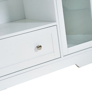 English Elm Sideboard 51" Farmhouse Buffet Cabinet with Glass Doors, Adjustable Shelves, Anti-Tip Storage White Oak W3417P321845