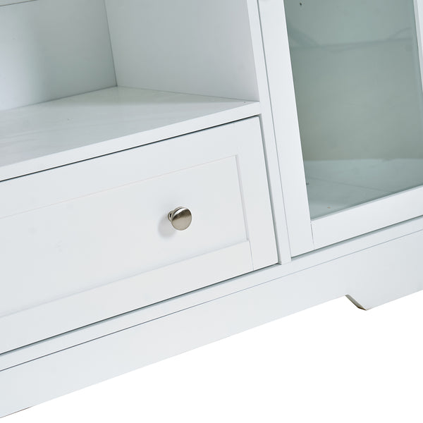 English Elm Sideboard 51" Farmhouse Buffet Cabinet with Glass Doors, Adjustable Shelves, Anti-Tip Storage White Oak W3417P321845
