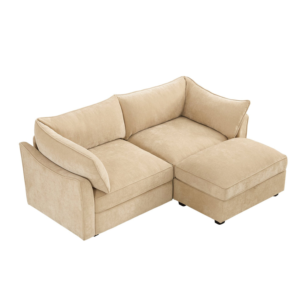 English Elm 2-Seater Chenille Sofa With Movable Storage Footstool - Cozy Wheat Upholstery & Elegant Design W3041S00173