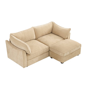 English Elm 2-Seater Chenille Sofa With Movable Storage Footstool - Cozy Wheat Upholstery & Elegant Design W3041S00173