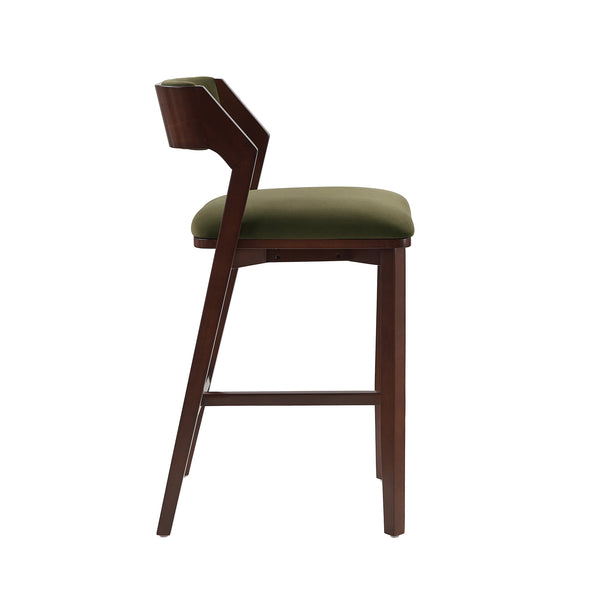 English Elm Patricia Velvet Upholstered Barstool with Dark Walnut Frame, Gold Footrest Accent, Commercial Grade Green B365P398055