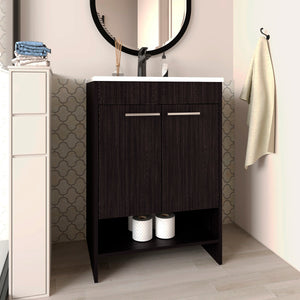 English Elm Lorenzo Compact 60cm Black Wengue Floor Vanity – 4 Drawers, 2 Open Shelves, Freestanding Style B070P337153