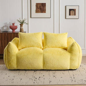 English Elm Giant Ultra Soft Fluffy Loveseat Bean Bag Sofa for Adults, Oversized Shredded Foam Couch with Pillows Yellow W3723P353896