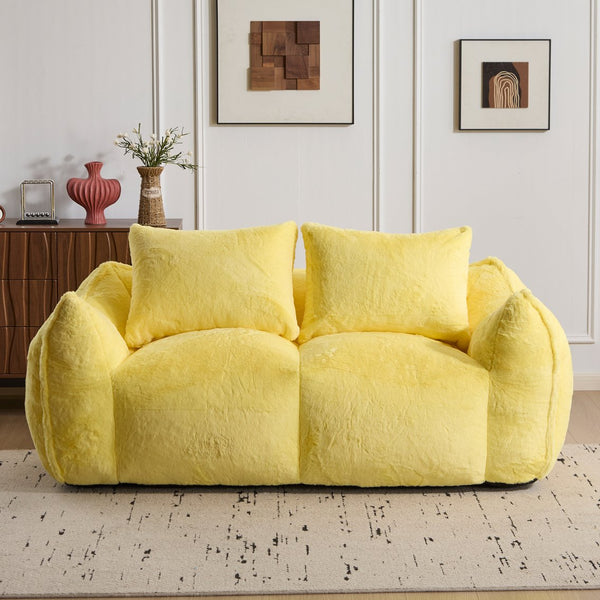 English Elm Giant Ultra Soft Fluffy Loveseat Bean Bag Sofa for Adults, Oversized Shredded Foam Couch with Pillows Yellow W3723P353896