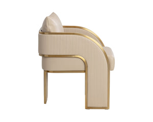 Sunpan BAZ Dining Armchair - Luxe Napa Beige Faux Leather with Gold Accents for Modern Elegance & Comfort 112284
