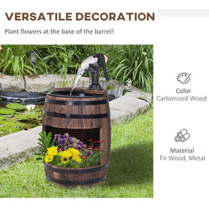 English Elm Outsunny Rustic Barrel Garden Fountain with Planter Fir Wood Steel Farmhouse Decor W2225P174537
