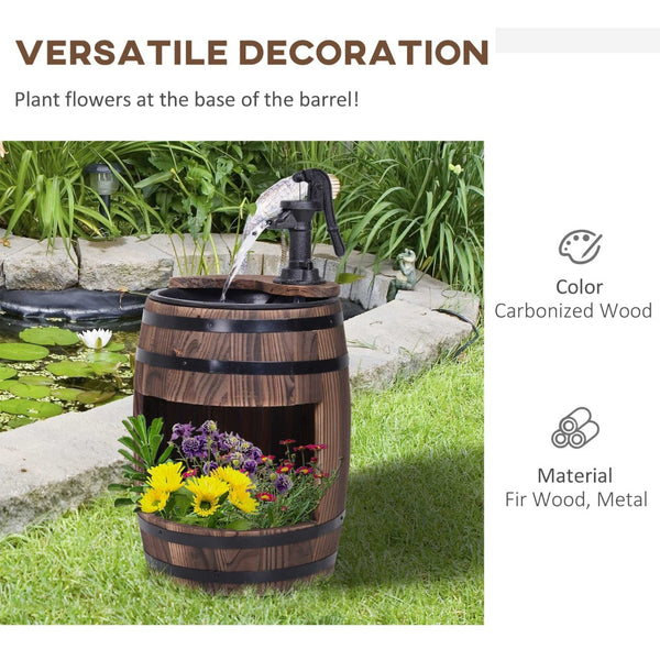 English Elm Outsunny Rustic Barrel Garden Fountain with Planter Fir Wood Steel Farmhouse Decor W2225P174537