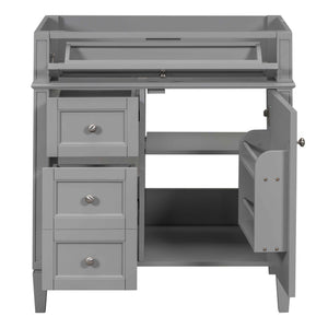 English Elm 30'' Modern Bathroom Vanity Cabinet with Roman Legs, 3 Drawers, Adjustable Shelf, Tip-Out Drawer, Durable MDF/Solid Wood Gray N710P236988E