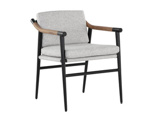 Sunpan Meadow Dining Armchair - Timeless Design with Moisture-Repellent Fabric and Sturdy Oak Armrests Vault Fog
