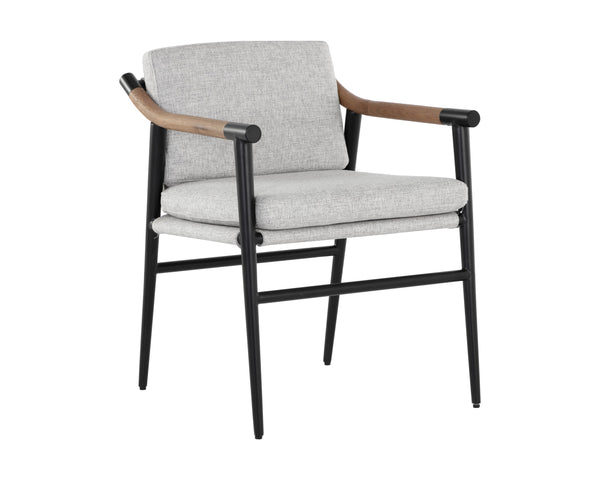 Sunpan Meadow Dining Armchair - Timeless Design with Moisture-Repellent Fabric and Sturdy Oak Armrests Vault Fog