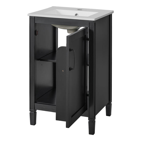 English Elm 20" Black Bathroom Vanity with Ceramic Sink, Soft-Close Door, U-Shaped Adjustable Shelf & Door Racks N729P299364B