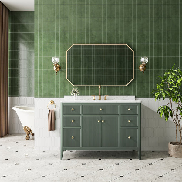 English Elm Fully Assembled 48'' Green Bathroom Vanity With Solid Wood, Engineered Marble Top & Soft-Close Drawers W1826P308982