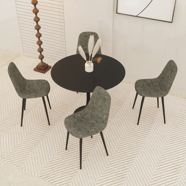 English Elm 31.5" Round Black Mdf Dining Table Tulip Pedestal Base Mid-century Modern Small Spaces W3732P434886